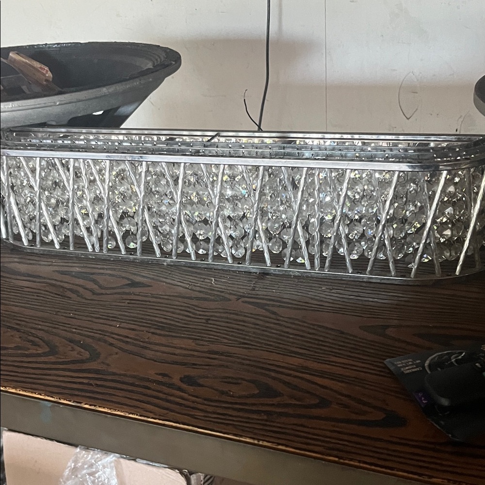 Elegant Crystal and Silver Rectangular Chandelier